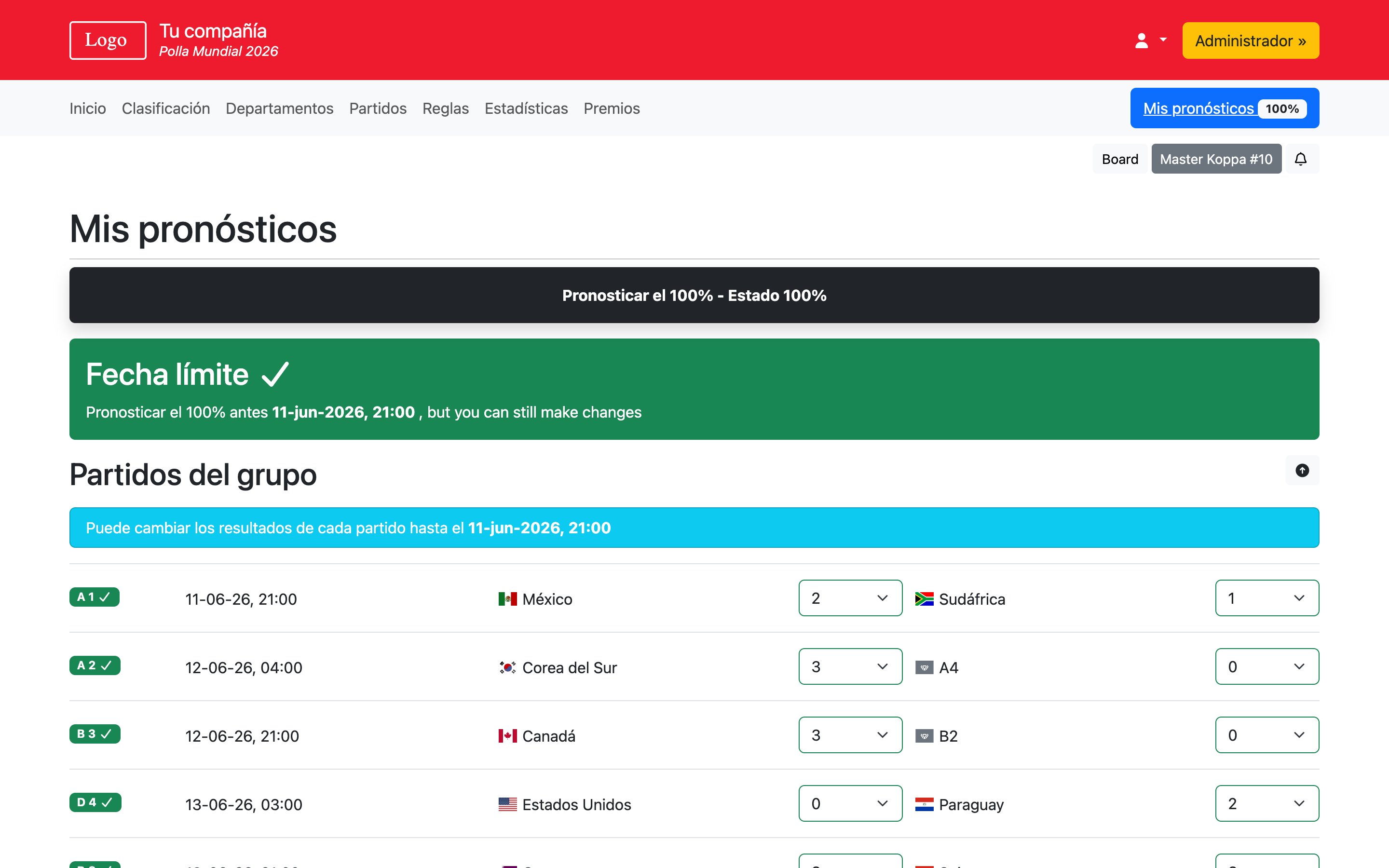 Polla Copa Mundial 2026 - Mis pronósticos