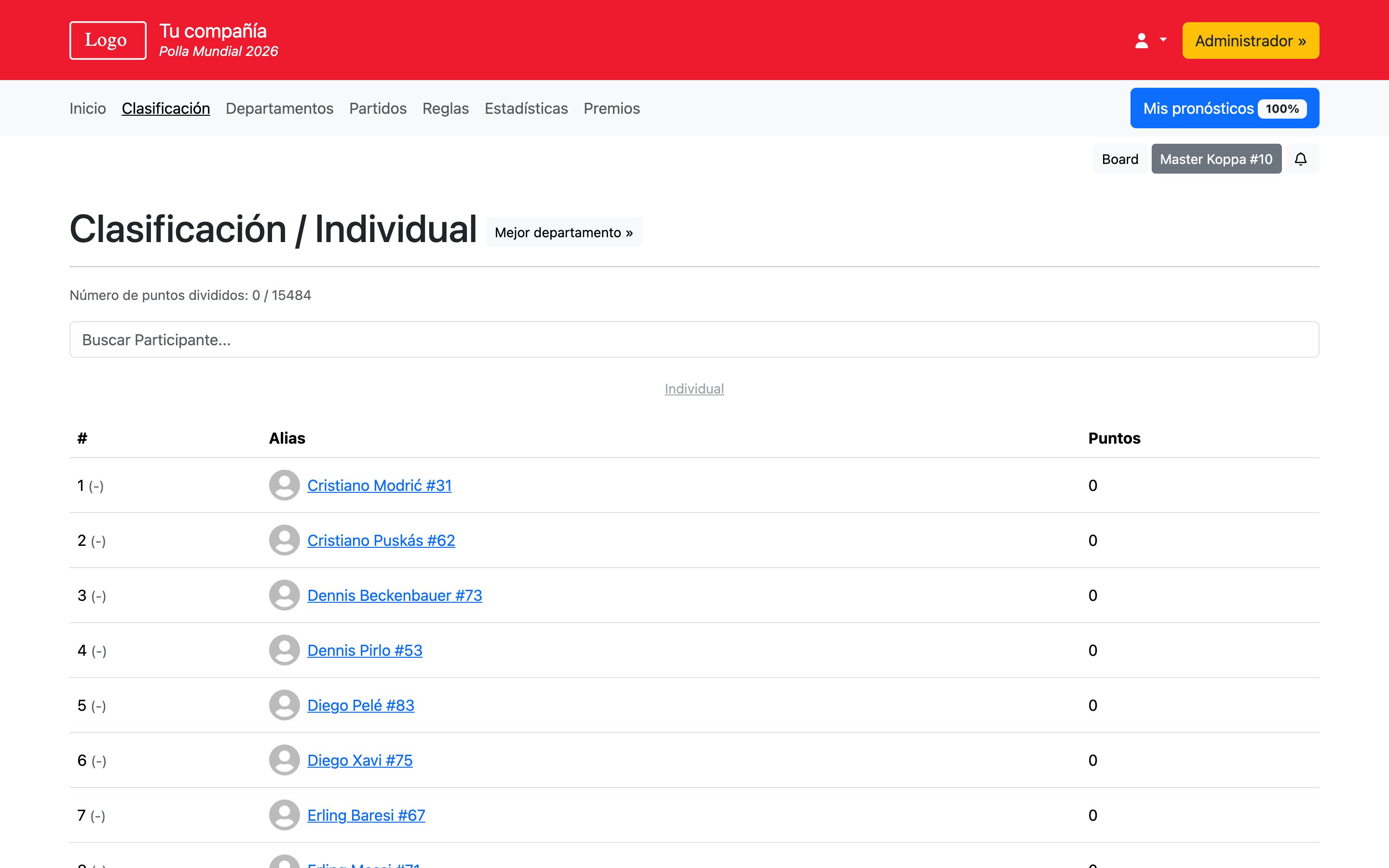 Polla Copa Mundial 2026 - Clasificación